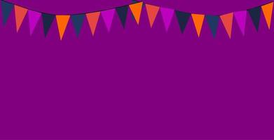 bunting appeso colore di halloween, arancione, nero, viola, bandiera a tema triangoli banner sfondo. bandiere della stamina per la festa, la notte di Halloween, i concetti di dolcetto o scherzetto. vettore