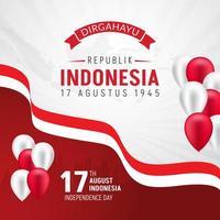 giorno dell'indipendenza dell'indonesia il 17 agosto con l'illustrazione della bandiera e del pallone sulle mappe e sullo sfondo dello sprazzo di sole vettore