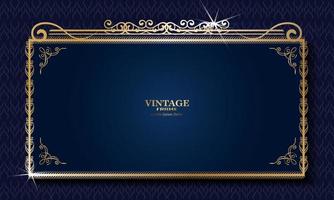 sfondo blu con cornice di confine con motivi dorati, design vettoriale vintage e di lusso