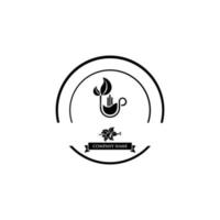 modello di logo del tè. logo per negozio di tè verde biologico per uno stile di vita sano. tazza di tè verde biologico e foglie verdi fresche vettore