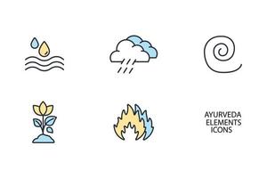 i cinque elementi delle icone ayurvediche impostate. i cinque elementi degli elementi vettoriali simbolo del pacchetto ayurveda per il web infografico