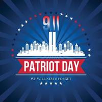 design per commemorare il giorno del patriota, torri gemelle nello skyline di new york city, poster vettoriale dell'11 settembre 2001. patriot day, 11 settembre, non dimenticheremo mai