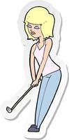 adesivo di una donna cartone animato che gioca a golf vettore