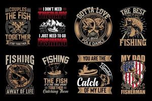 pacchetto di design di t-shirt da pesca, amante dei pesci, illustrazione vettoriale, t-shirt alla moda vettore