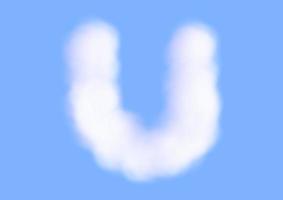 u forma del carattere alfabeto nel vettore nuvola su sfondo blu cielo