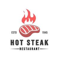 modello di logo del ristorante bistecca di carne con sfondo isolato vettore