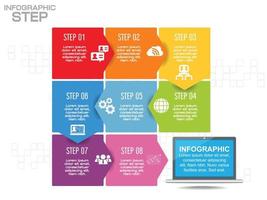 modello di sequenza temporale infografica aziendale passaggi colorati, processi, parti, opzioni. illustrazione vettoriale. vettore