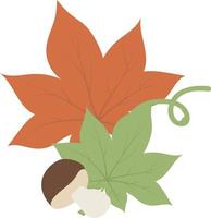 composizione autunnale con foglie e oggetto vettoriale di colore semi piatto di funghi. oggetto a grandezza naturale su bianco. natura e raccolto semplice illustrazione in stile cartone animato per la progettazione grafica e l'animazione web