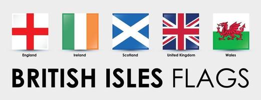 icone della bandiera delle isole britanniche. semplici bandiere quadrate icone di design che rappresentano i paesi all'interno delle isole britanniche. vettore