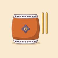 illustrazione dell'icona di vettore del tamburo taiko con contorno per elemento di design, clip art, web, pagina di destinazione, adesivo, banner. stile cartone animato piatto