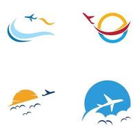 design del logo dell'agenzia di viaggi e vacanze estive con gli aeroplani. il logo può essere per aziende e agenti di biglietti aerei. vettore