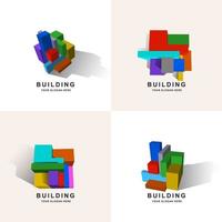 edifici di costruzione di raccolta o modello di progettazione di logo quadrato scatola 3d vettore