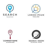 ricerca o scoperta del logo, ricerca del logo per combinazione, lab, luna, posizione, controllo, onda e sole. logo con semplice modifica dell'illustrazione. vettore