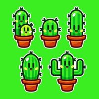 set di illustrazioni vettoriali per cartoni animati di cactus carino