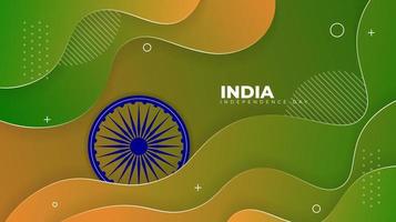 sfondo astratto in design verde e giallo con ruota blu per il design del giorno dell'indipendenza dell'india vettore