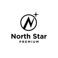 lettera n per il nord e la stella sul design del logo del cerchio vettore