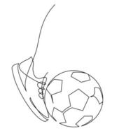 illustrazione in linea continua il giocatore di football calcia il pallone vettore