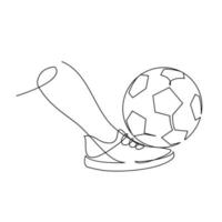 illustrazione in linea continua il giocatore di football calcia il pallone vettore