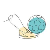 illustrazione a linea continua calcia il pallone da calcio vettore