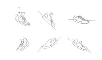impostare scarpe da ginnastica di disegno a linea continua vettoriale