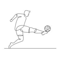 illustrazione in linea continua il giocatore di football calcia il pallone vettore