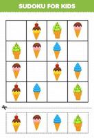 gioco educativo per bambini sudoku per bambini con immagini di gelato cartone animato vettore