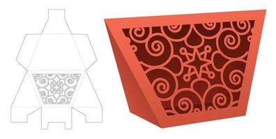 confezione a forma triangolare trapezoidale con modello fustellato per finestra con motivo stencil e mockup 3d vettore