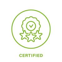 icona verde della linea di qualità del prodotto certificato. certificato garanzia origine contorno pittogramma. icona del prodotto accreditato con stelle. certificare il simbolo di controllo. sigillo verificato. illustrazione vettoriale isolata.