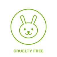 icona verde linea cruelty free. non testato sul pittogramma del contorno del prodotto naturale di trucco cosmetico di bellezza animale. coniglio simbolo di cura icona dei diritti degli animali. segno senza crudeltà. illustrazione vettoriale isolata.