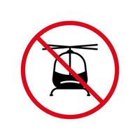 vietare l'icona della siluetta nera dell'elicottero. pittogramma proibito della fusoliera dell'elicottero. simbolo di arresto rosso del trasporto aereo di volo. avviso nessun segno di aviazione. cautela elicottero vietato. illustrazione vettoriale isolata.