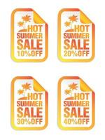 set di adesivi arancioni per la vendita di estate calda. vendita 10, 20, 30, 40 percento di sconto vettore