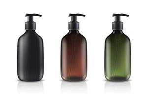 Bottiglie cosmetiche in vetro 3d realistiche vettoriali in diversi colori.