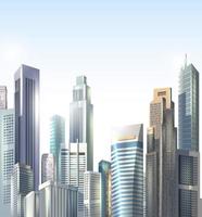 Sfondo vettoriale realistico 3d. grattacieli realistici di strade cittadine, uffici distrettuali degli affari.