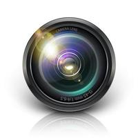 Icona dell'obiettivo della fotocamera vettoriale realistico 3d. isolato su sfondo bianco.