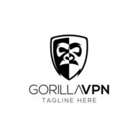 modello di progettazione del logo gorilla e scudo con stile spazio negativo vettore