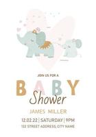 carta baby shower con elefante. illustrazioni vettoriali