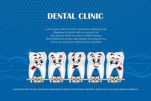 illustrazione vettoriale 3d, denti realistici con parentesi graffe mascella superiore e inferiore. allineamento del morso dei denti, dentizione con parentesi graffe, apparecchi ortodontici.