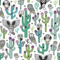 modello senza cuciture disegnato a mano con simpatici cactus in fiore vettore