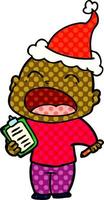 illustrazione in stile fumetto di un uomo calvo urlante che indossa un cappello da Babbo Natale vettore