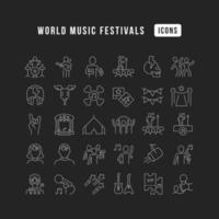 set di icone lineari dei festival di musica mondiale vettore