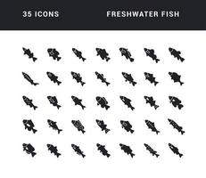 set di icone semplici di pesci d'acqua dolce vettore