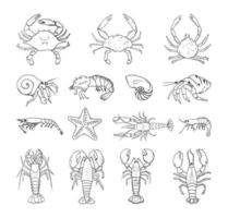 set di crostacei in stile inchiostro artistico vettore