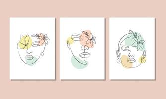 donna astratta con fiore linea arte stampa bellezza naturale viso wall art poster su tela schizzo vettore