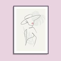 Abstrcat donna con cappello ragazza viso e corpo con cappello line art poster wall art disegno vettore