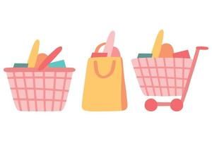 icone dei carrelli della spesa di e-commerce in stile cartone animato vettore