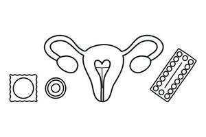 vettore di set di icone di contraccezione, preservativo e pillole contraccettive. il metodo di contraccezione iud non è isolato. controllo e protezione della gravidanza.