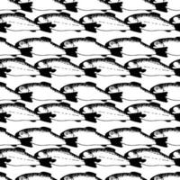 modello vettoriale senza cuciture di pesce di mare salmone rosa su sfondo bianco disegnato a mano. illustrazione di scarabocchio. carta da imballaggio, carta da parati, stampa su tessuto, menu di ristoranti.