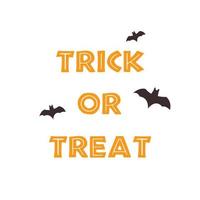Dolcetto o scherzetto festa di caramelle di Halloween per bambini. testo giallo inquietante con pipistrelli volanti. vettore