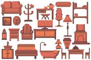 elemento di mobili in legno marrone impostato in stile piatto vettore