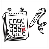 calendario pieghevole di doodle disegnato a mano con vettore di stile di arte del fumetto isolato